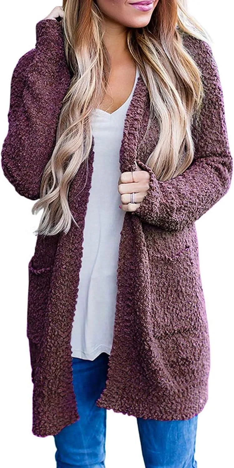 ZESICA Women's Fall Casual Long Sleeve Open Front Soft Chunky Knit Sweater Cardigan Outerwear