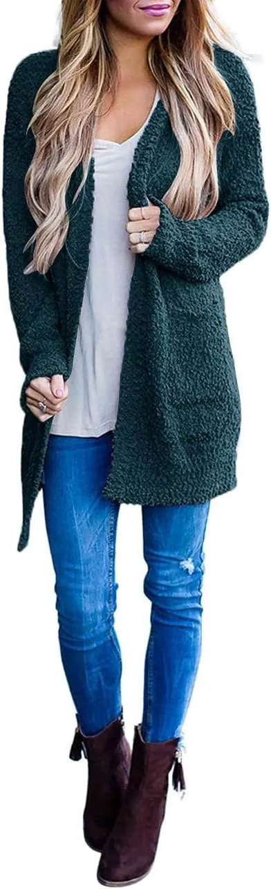 ZESICA Women's Fall Casual Long Sleeve Open Front Soft Chunky Knit Sweater Cardigan Outerwear
